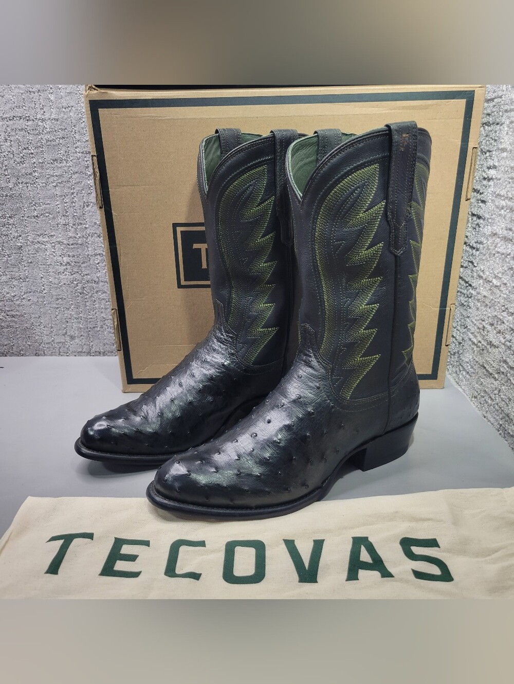 Tecovas The Wyatt II Mens Size US 10D Forest/Black Ostrich Cowboy Western Boots